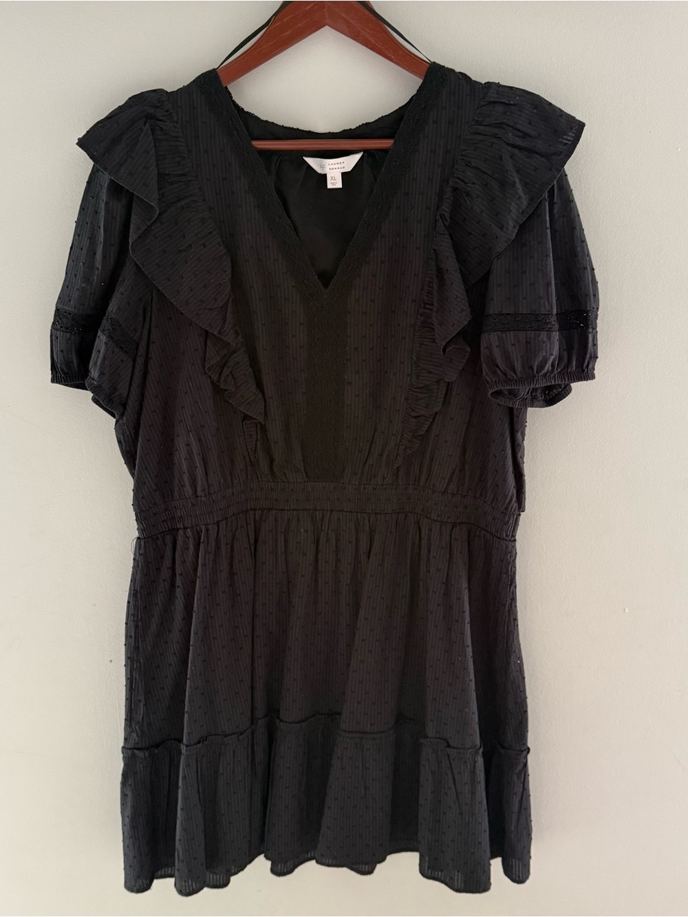 LC Lauren Conrad Black Mini Dress with Ruffle V-Neck